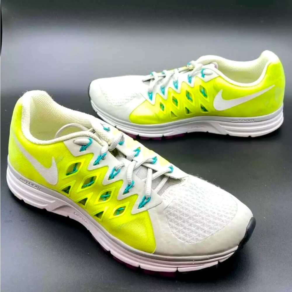 Nike Womens Zoom Vomero size 9 Running Shoes. Grey, neon yellow, worn lightly